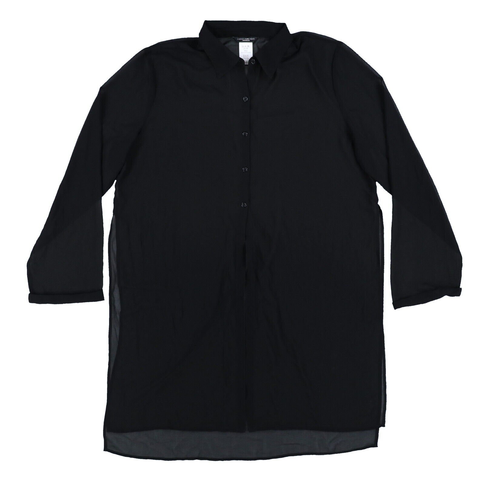 Carmen Marc Valvo Damen durchsichtig Verdeckkleid Badebekleidung Kragen hoch niedrig schwarz - Bild 3 von 3