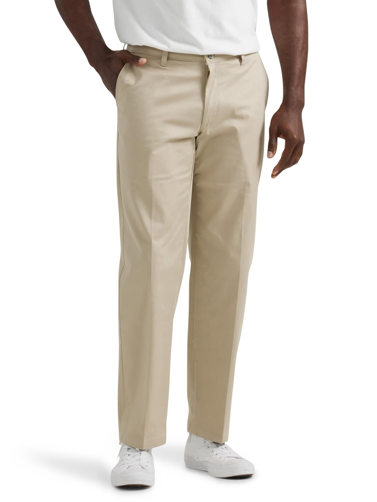 Pantalones Lee Para Hombre Total Freedom Elastizados Calce Relajado Pantalones Frontales Planos Parte Inferior Bronceado Arena Nuevo - Imagen 4 de 4