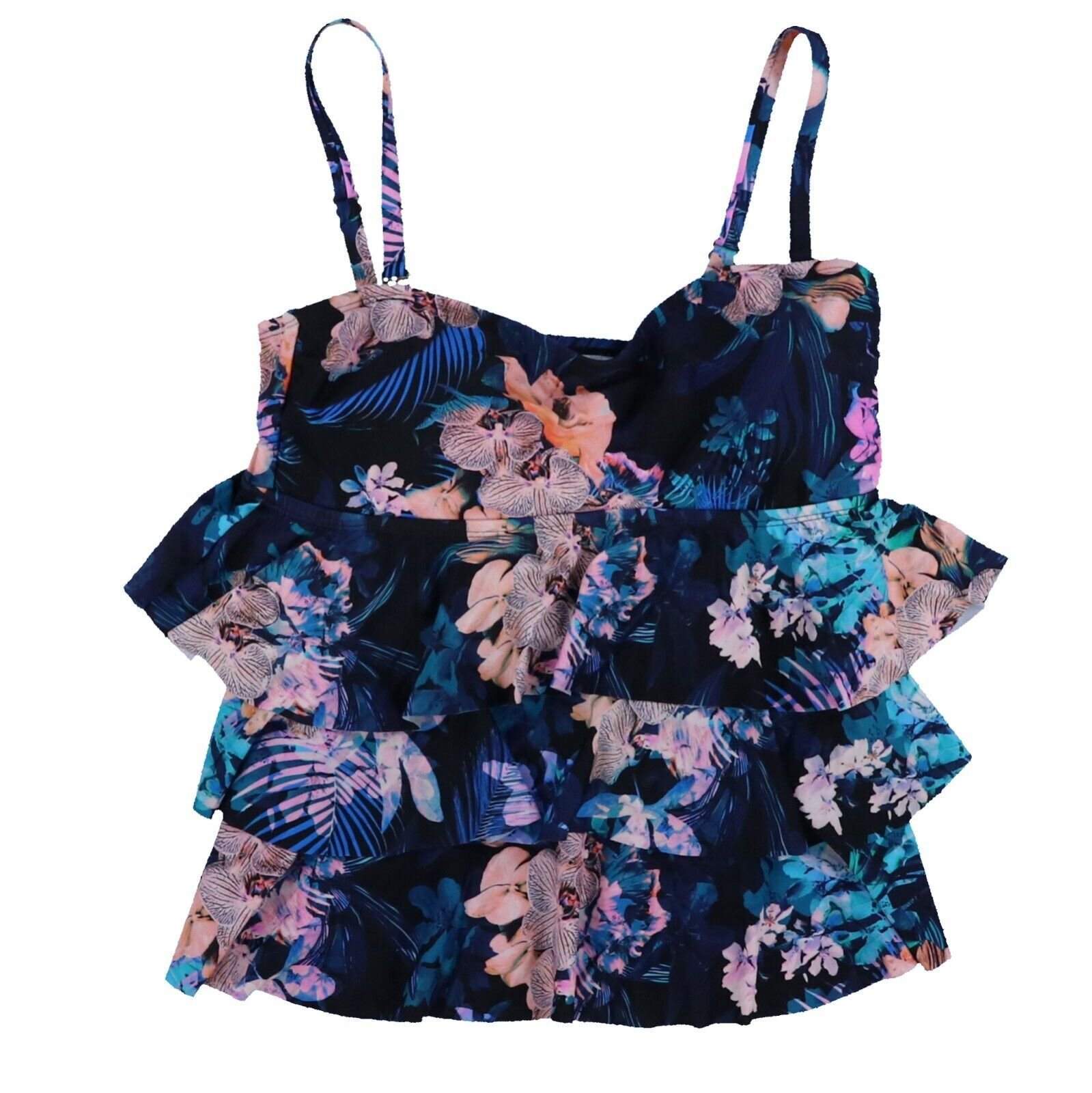 Island Escape Women's Tankini Swim Top Triple-Tier Bandeau Bathing Suit New - Picture 3 of 5
