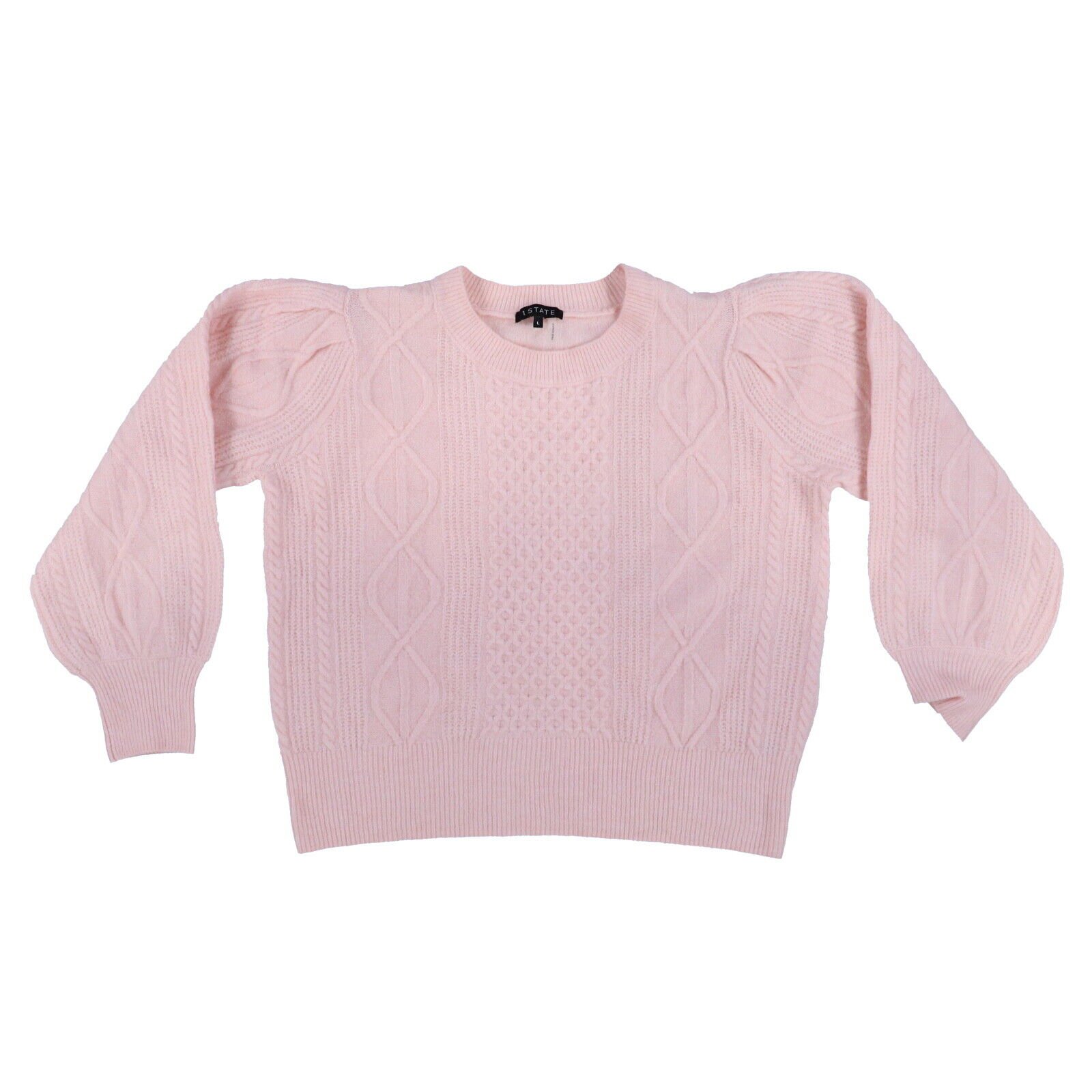 1 State Women's Cable Knit Sweater Cropped Pullover Crew Neck Outerwear M L New - Imagen 2 de 3