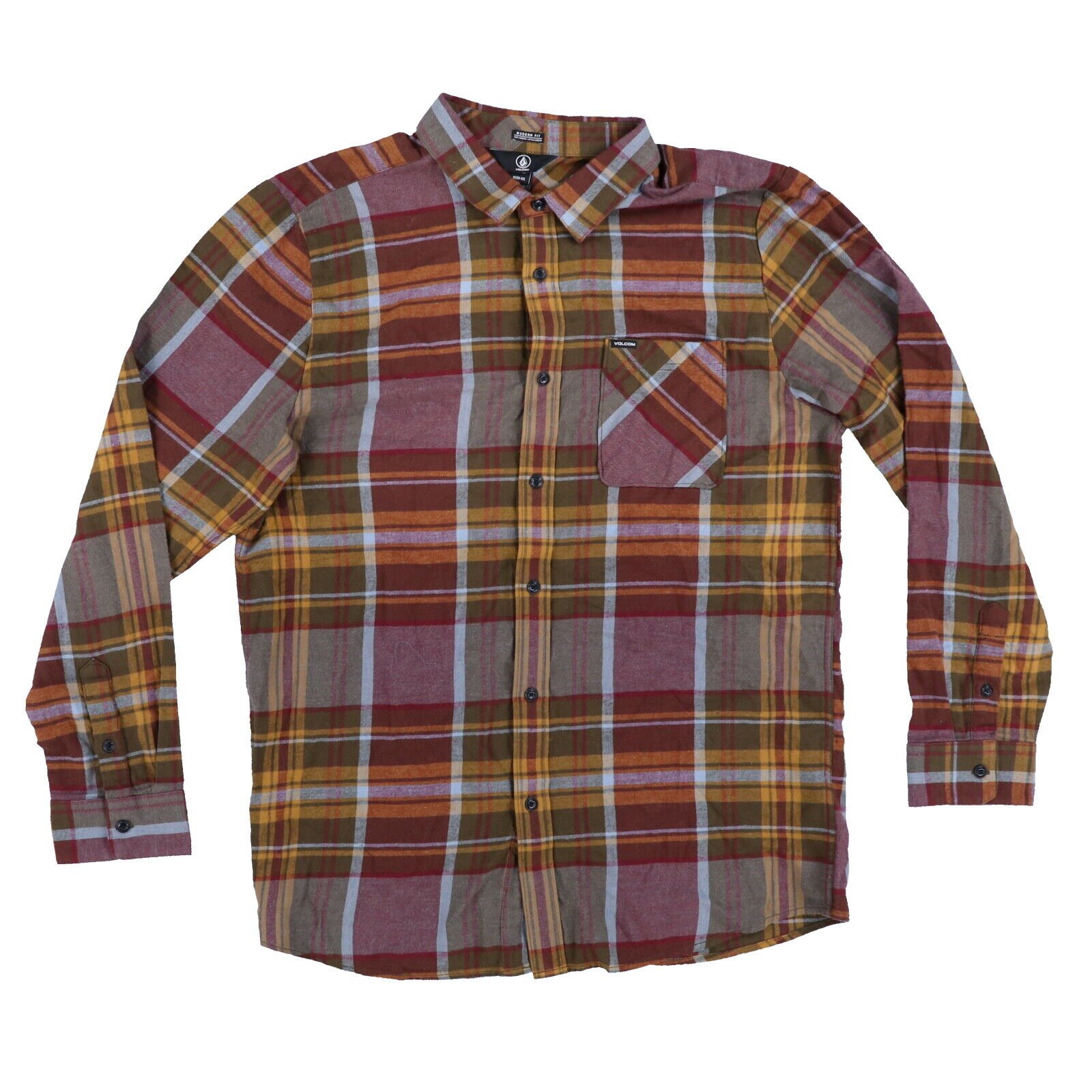 Volcom Men's Caden Shirt Button Down Collared Long Sleeve Cotton Pocket Logo New - Picture 2 of 5