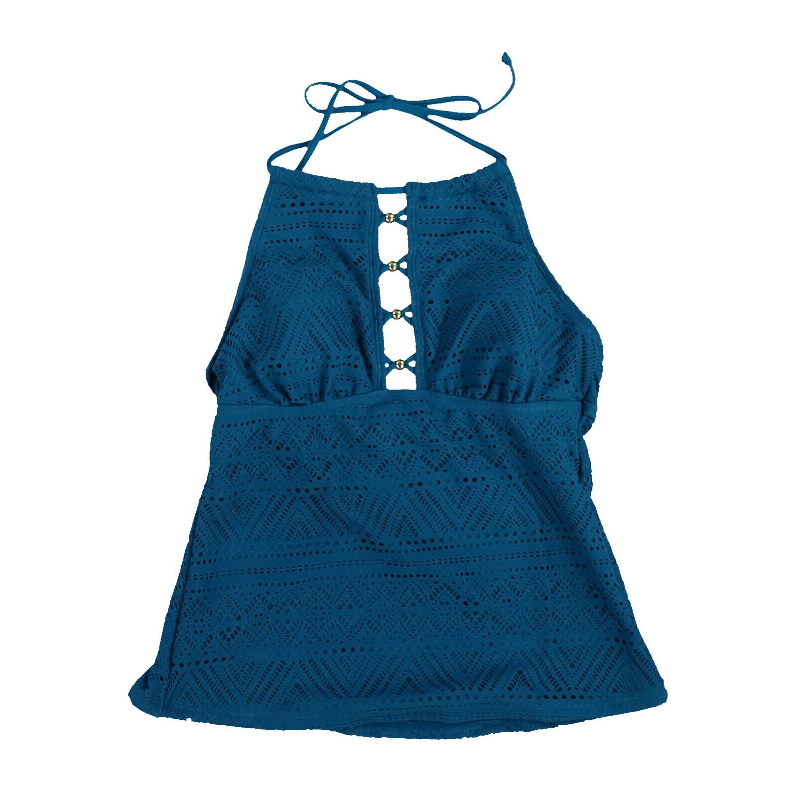 Salt & Cove Juniors Tankini Swim Top Crochet High-Neck Halter Swimsuit New - Picture 2 of 3