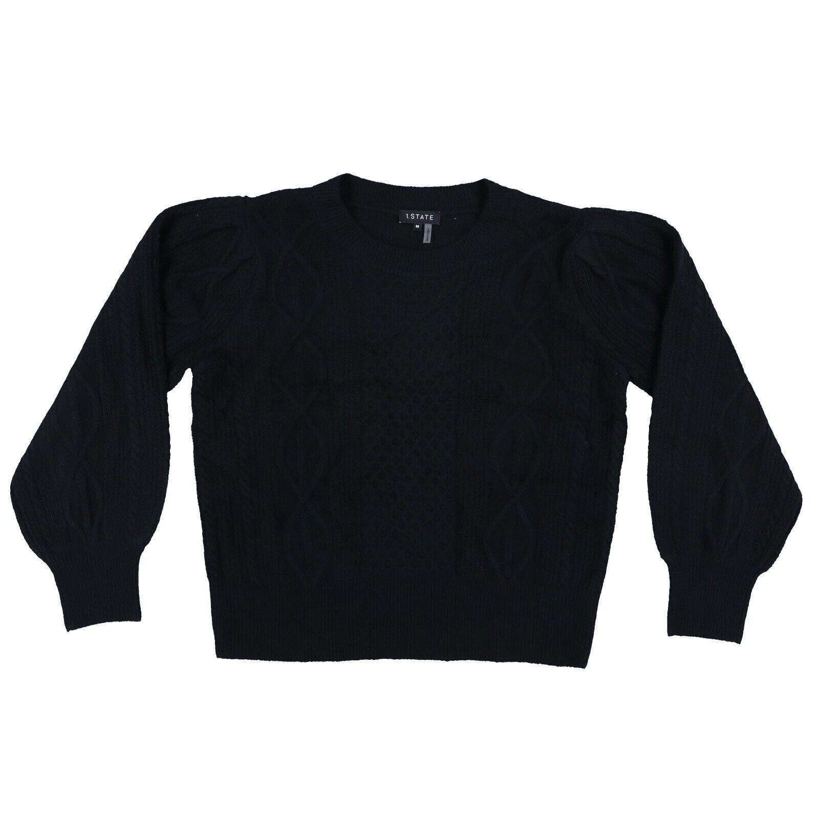 1 State Women's Cable Knit Sweater Cropped Pullover Crew Neck Outerwear M L New - Imagen 3 de 3