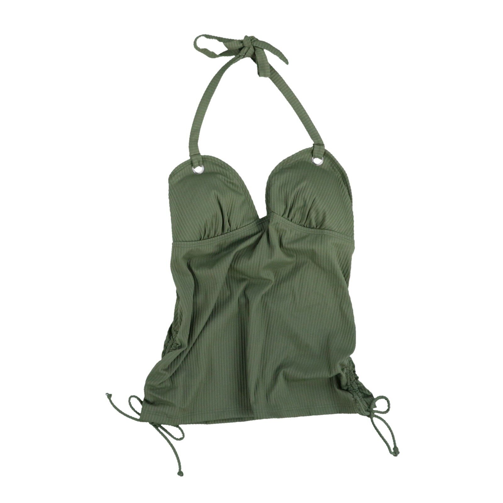 Salt & Cove Juniors Tankini Top Ribbed Shirred Halter Swimsuit Olive Green New - Picture 2 of 2