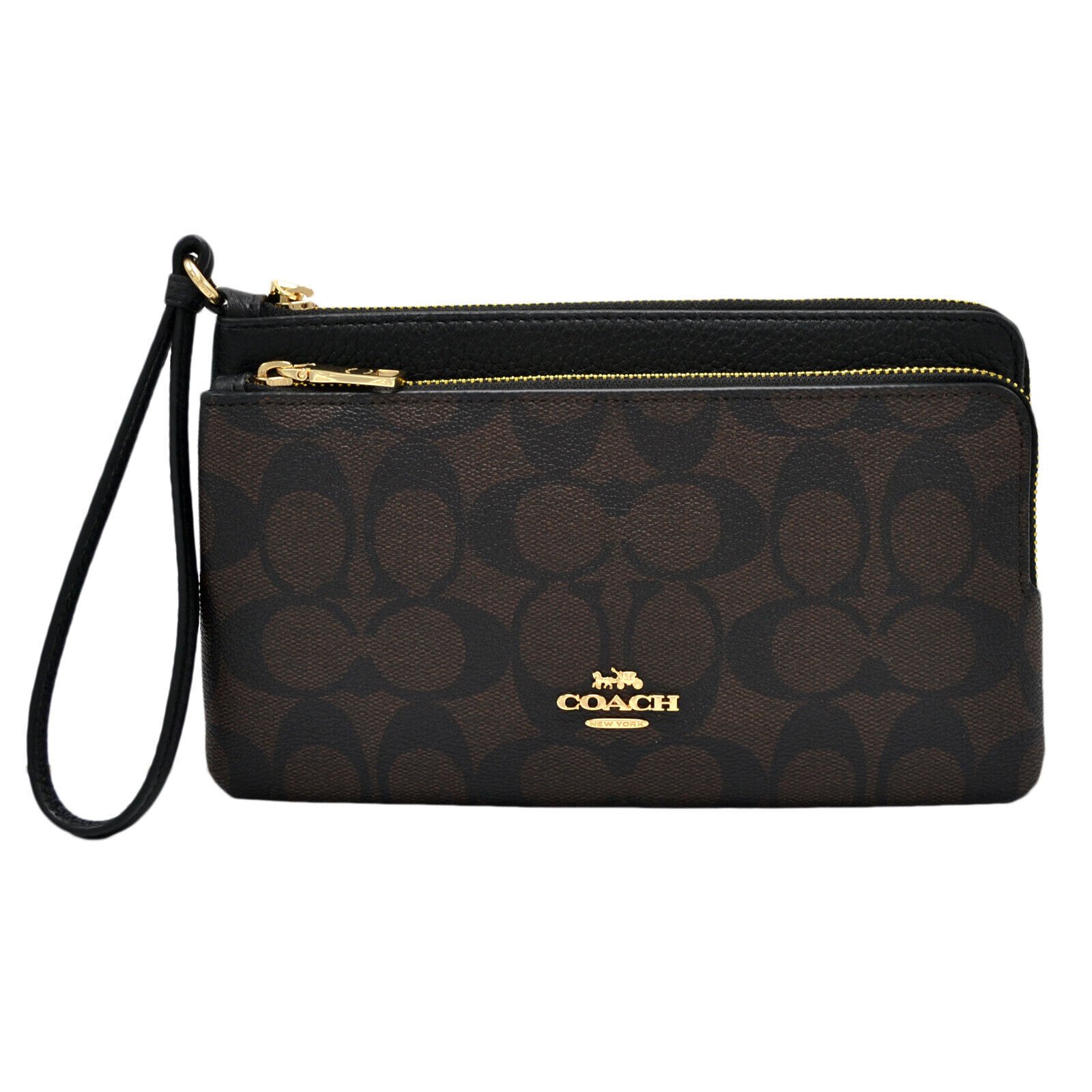 Coach Women's Double Zip Wallet Signature Canvas Logo Small Wristlet Purse New - Picture 2 of 3