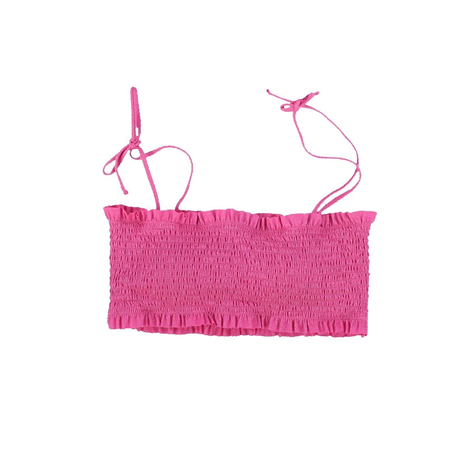 Jessica Simpson Womens Glitter Bomb Smocked Bikini Bandeau Top Pink New - Picture 2 of 2