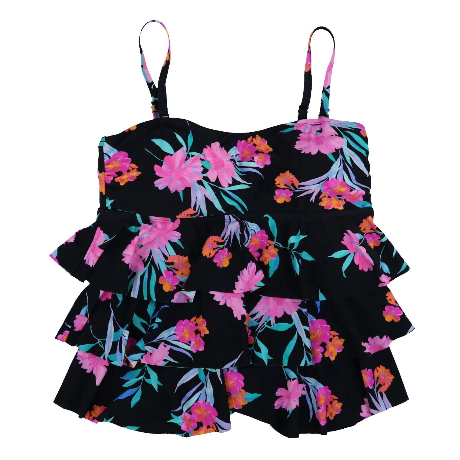 Island Escape Women's Tankini Swim Top Triple-Tier Bandeau Bathing Suit New - Picture 2 of 5