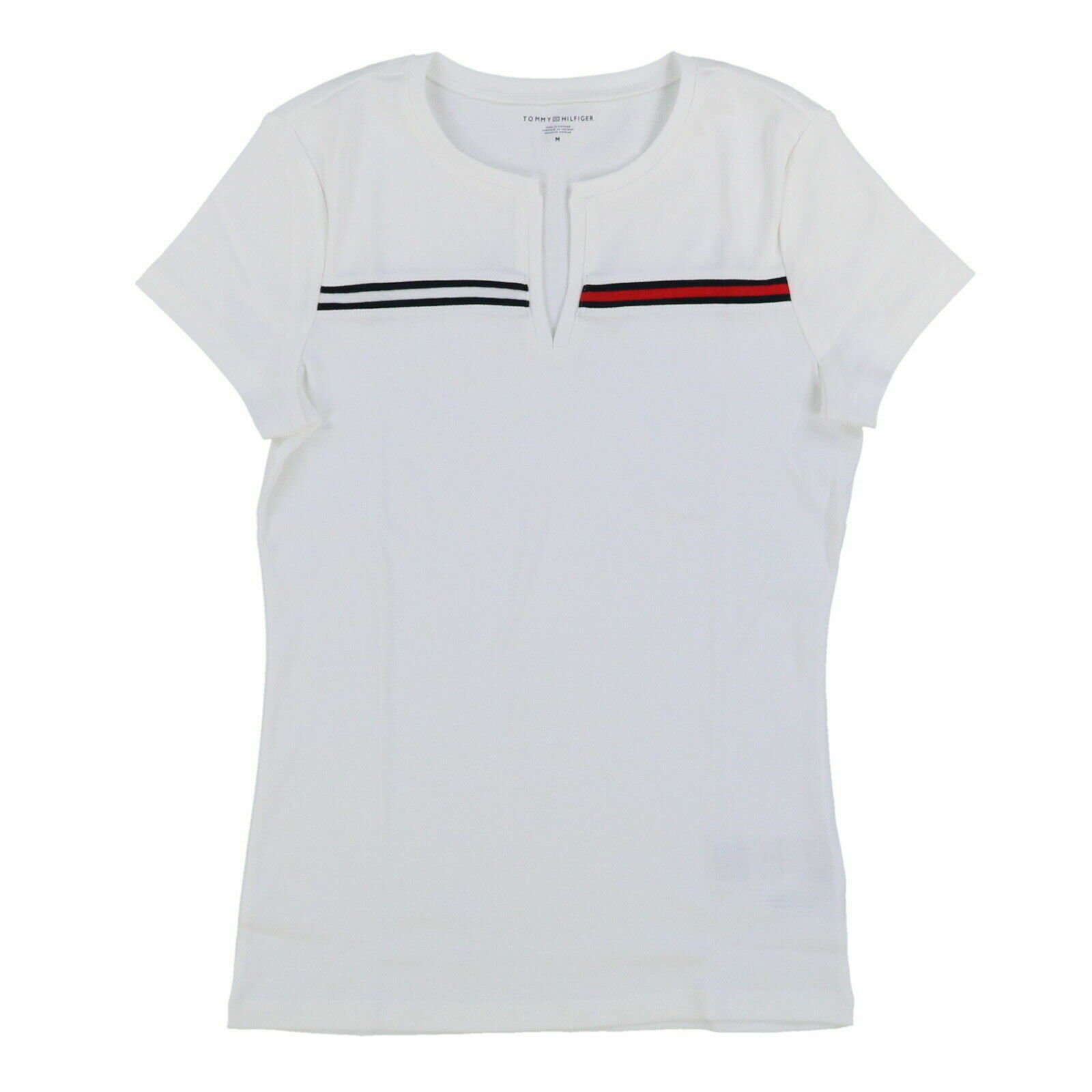 Tommy Hilfiger Damen T-Shirt Split Neck Kurzarm Tee Freizeit Baumwolle Oberteil Neu - Bild 3 von 4