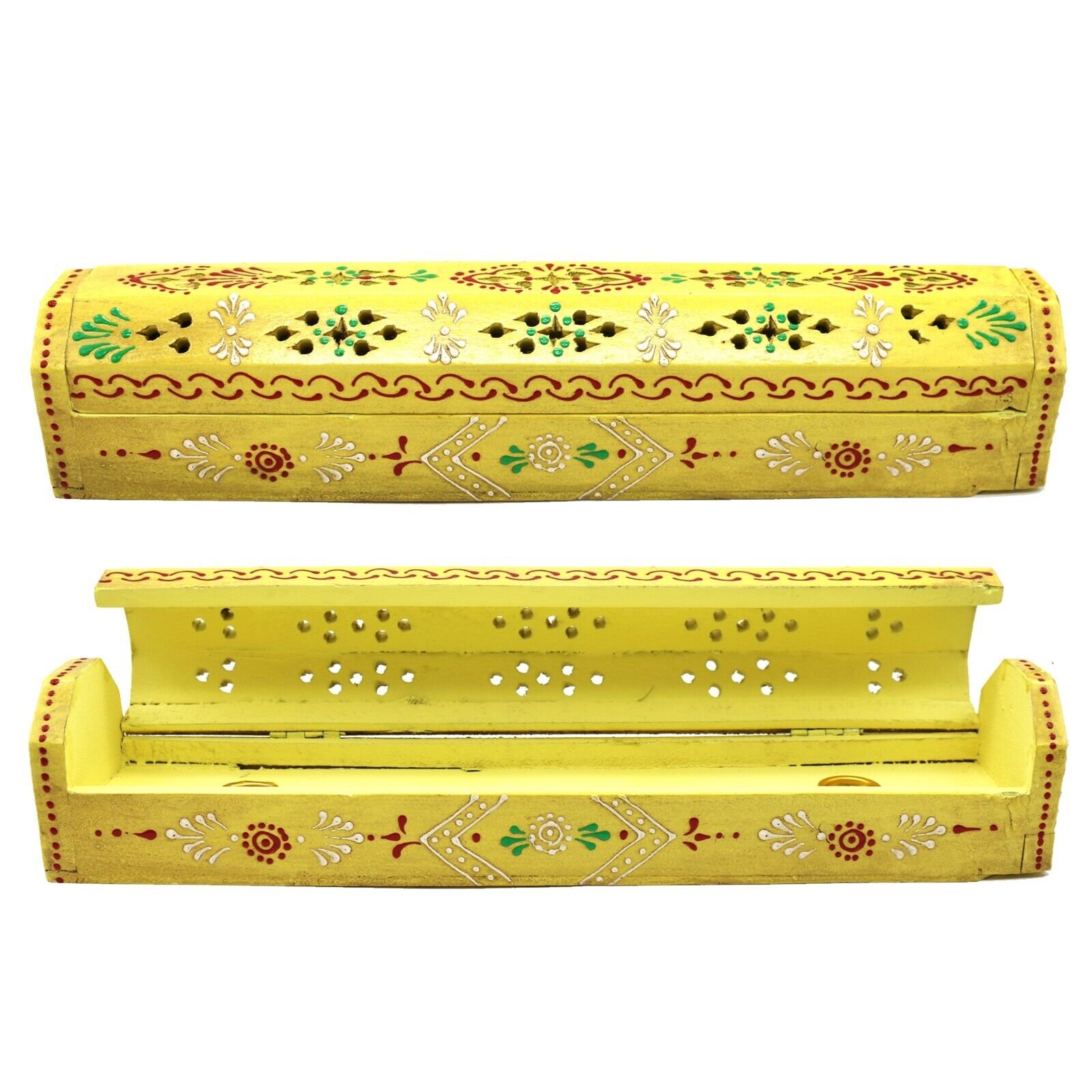 Hand Painted 12 inch Incense Stick and Cone Burner Wood Coffin Box with Storage - Picture 14 of 15