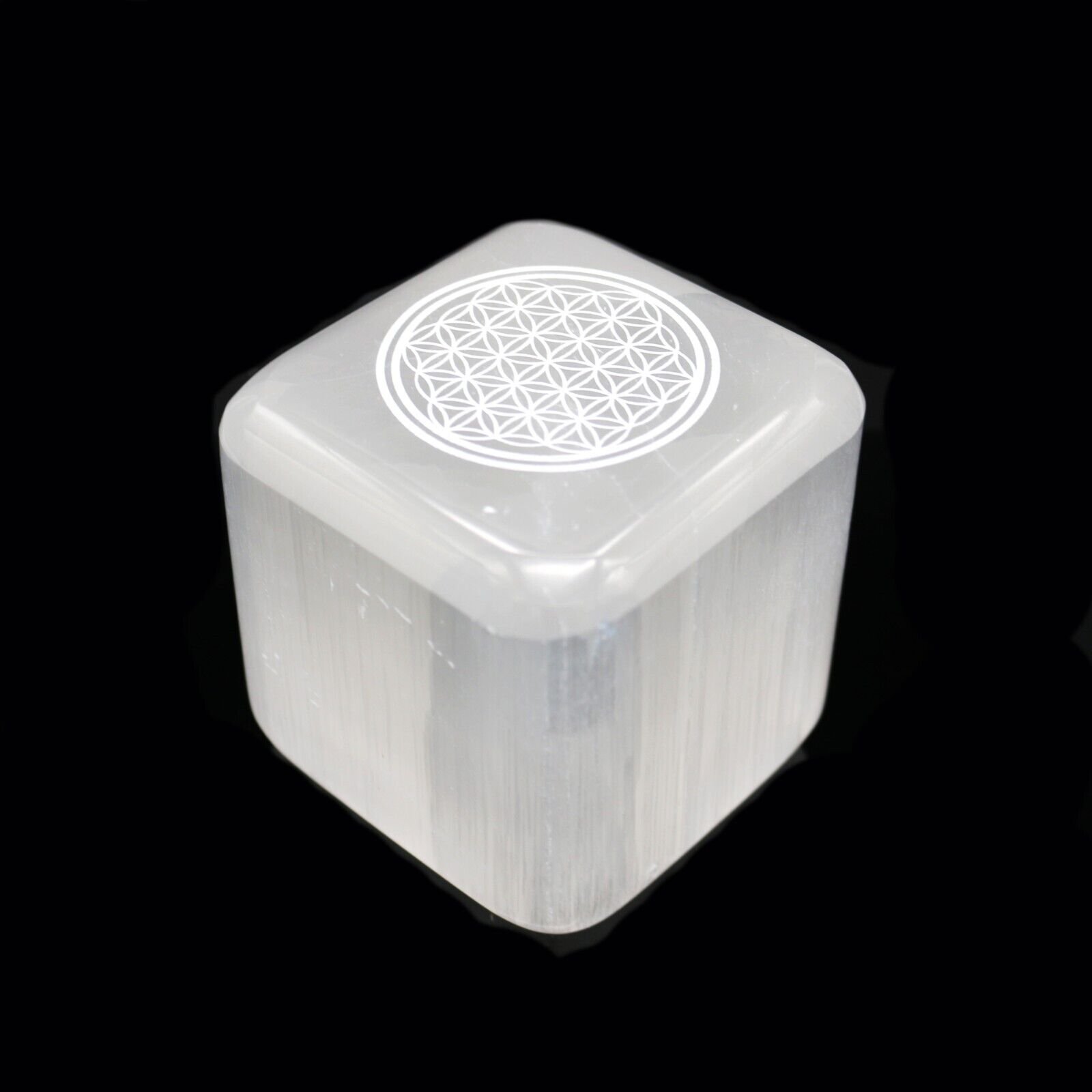 Decoración de cubo grabado con flor de vida de cristal de selenita - Imagen 8 de 8