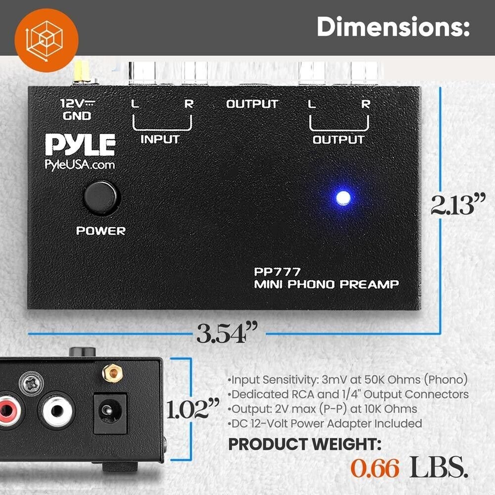 Pyle Phono Turntable Preamp Mini Electronic Audio Stereo Phonograph Preamplifier - Picture 5 of 8