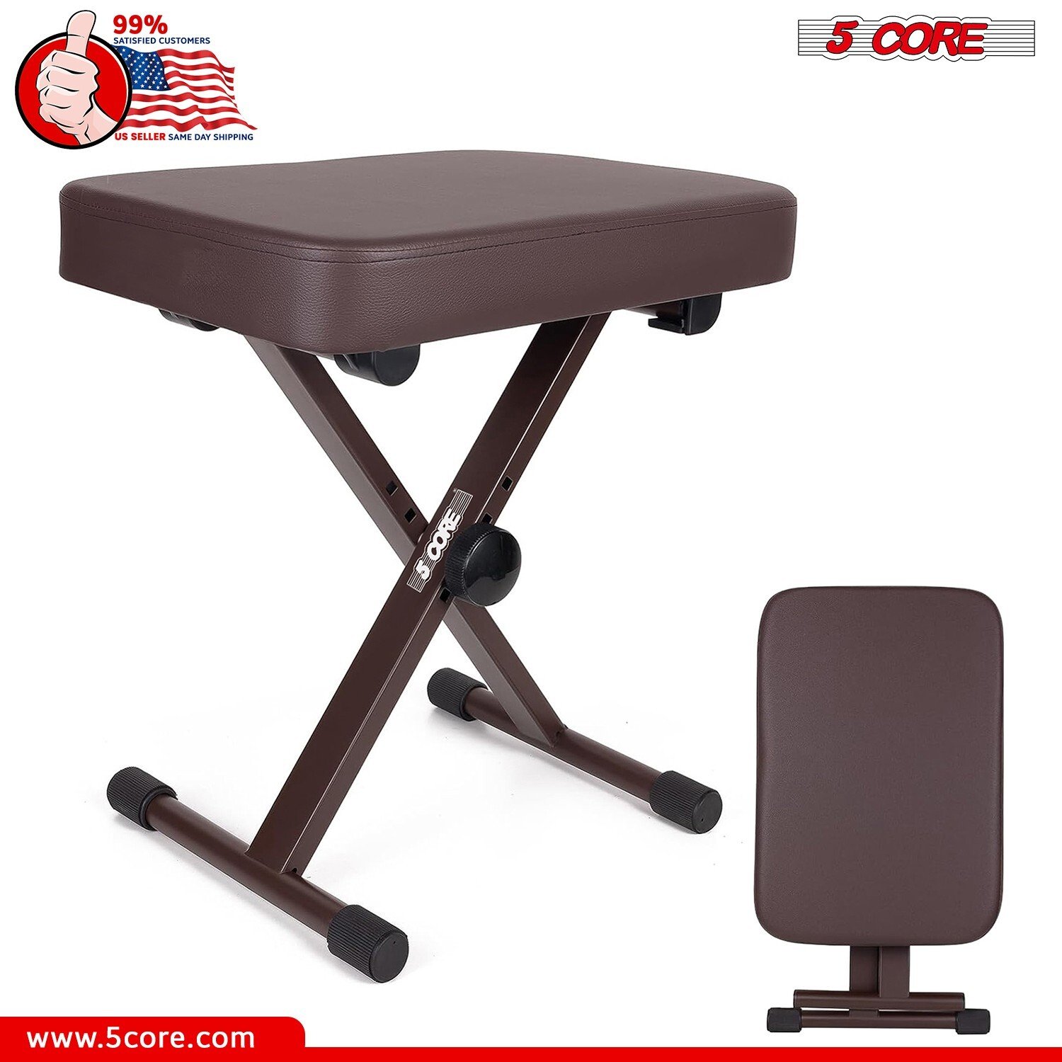 Banco de piano de 5 núcleos teclado taburete silla de guitarra ajustable cojín de asiento plegable de 3" - Imagen 13 de 14