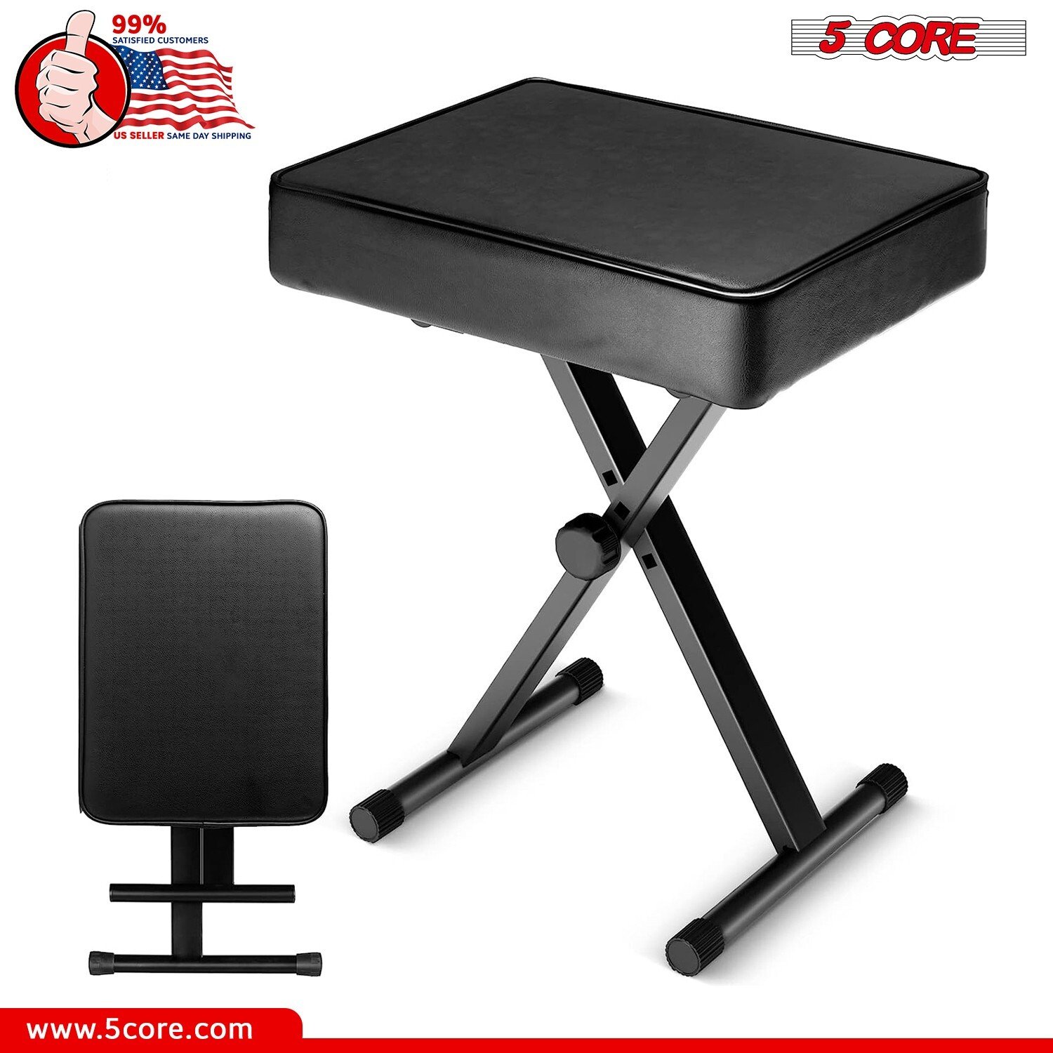 Banco de piano de 5 núcleos teclado taburete silla de guitarra ajustable cojín de asiento plegable de 3" - Imagen 12 de 14