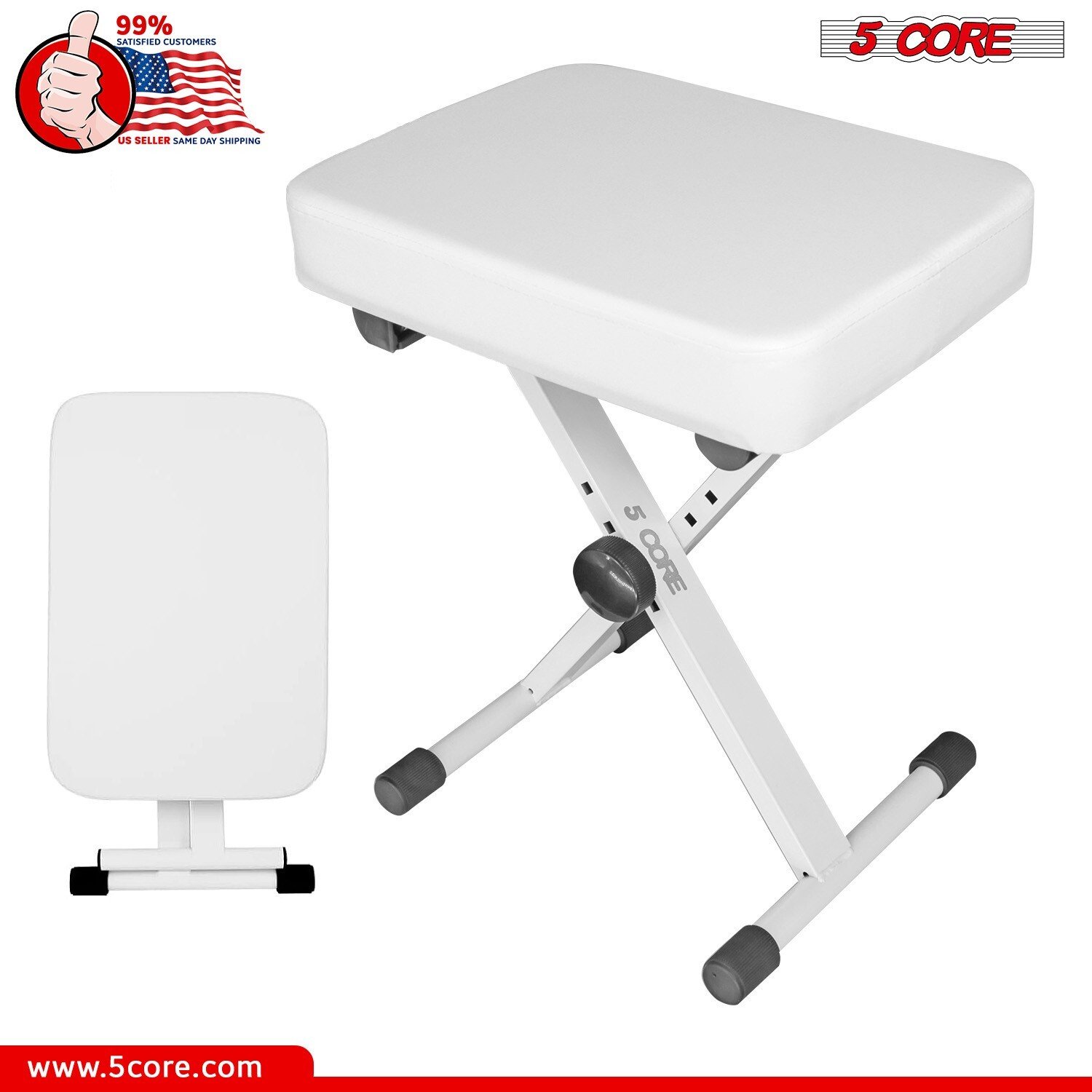 Banco de piano de 5 núcleos teclado taburete silla de guitarra ajustable cojín de asiento plegable de 3" - Imagen 14 de 14