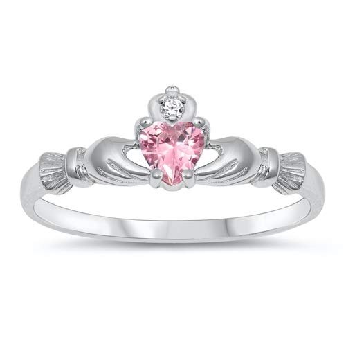 Body Accentz Silver Band - Silver CZ Ring - Claddagh CZ Pink - Picture 9 of 10