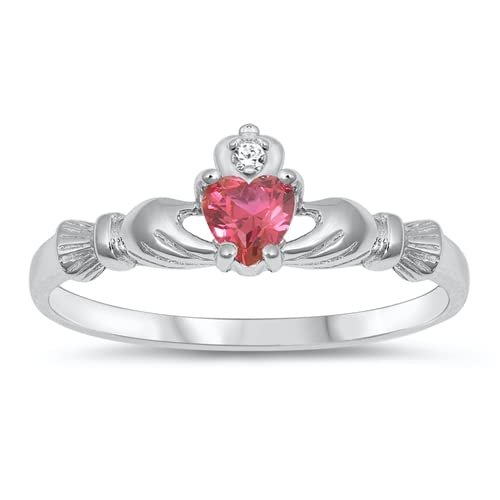 Body Accentz Silver Band - Silver CZ Ring - Claddagh CZ Faux Ruby - Foto 10 di 10