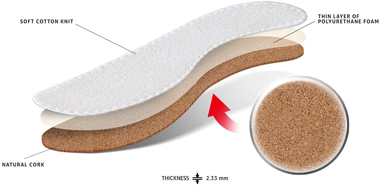 6 Pair Pack Shoe Insoles Natural Cork with Terry Cloth Set Ultra