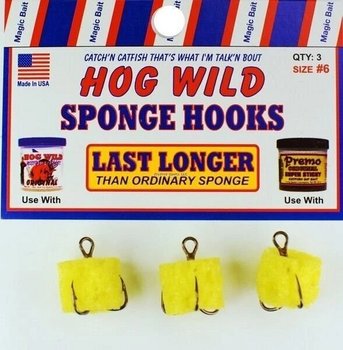 Magic Bait Hog Wild Sponge Hook #6 Yellow 3 Per Pack - 22-48