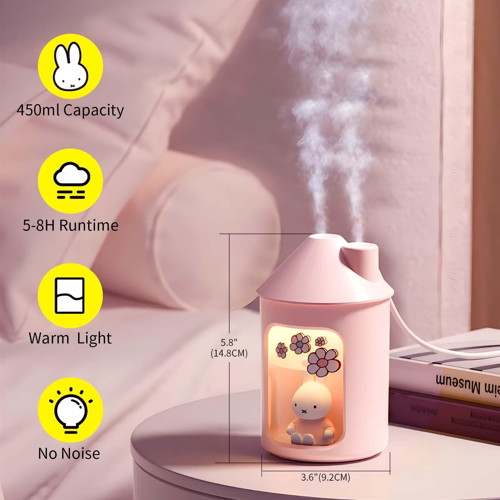 Ultrasonic Cool Mist Humidifier for Bedroom, Night Light, 450 mL- Miffy Mipow - Picture 13 of 25