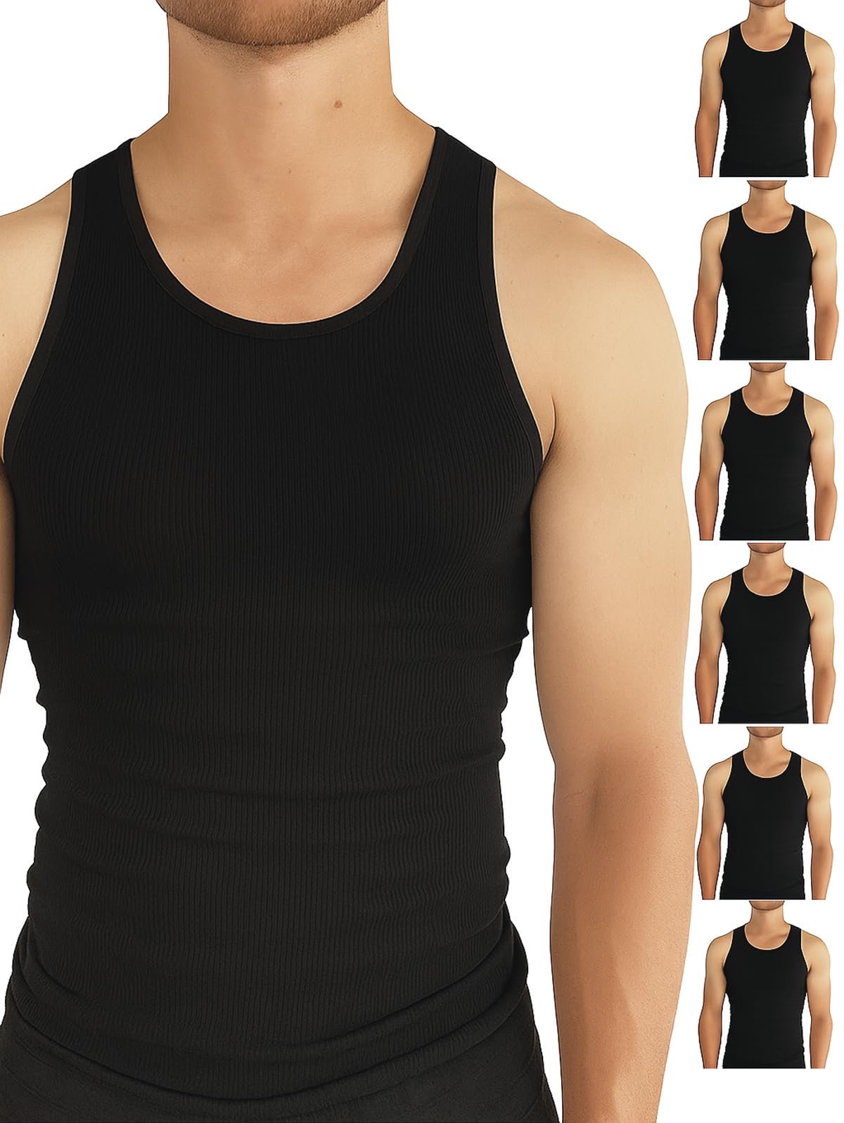 BROOKLYN VERTICAL Mens 6-Pack Tank Tops | Moisture-Wicking Ribbed Lightweight Un