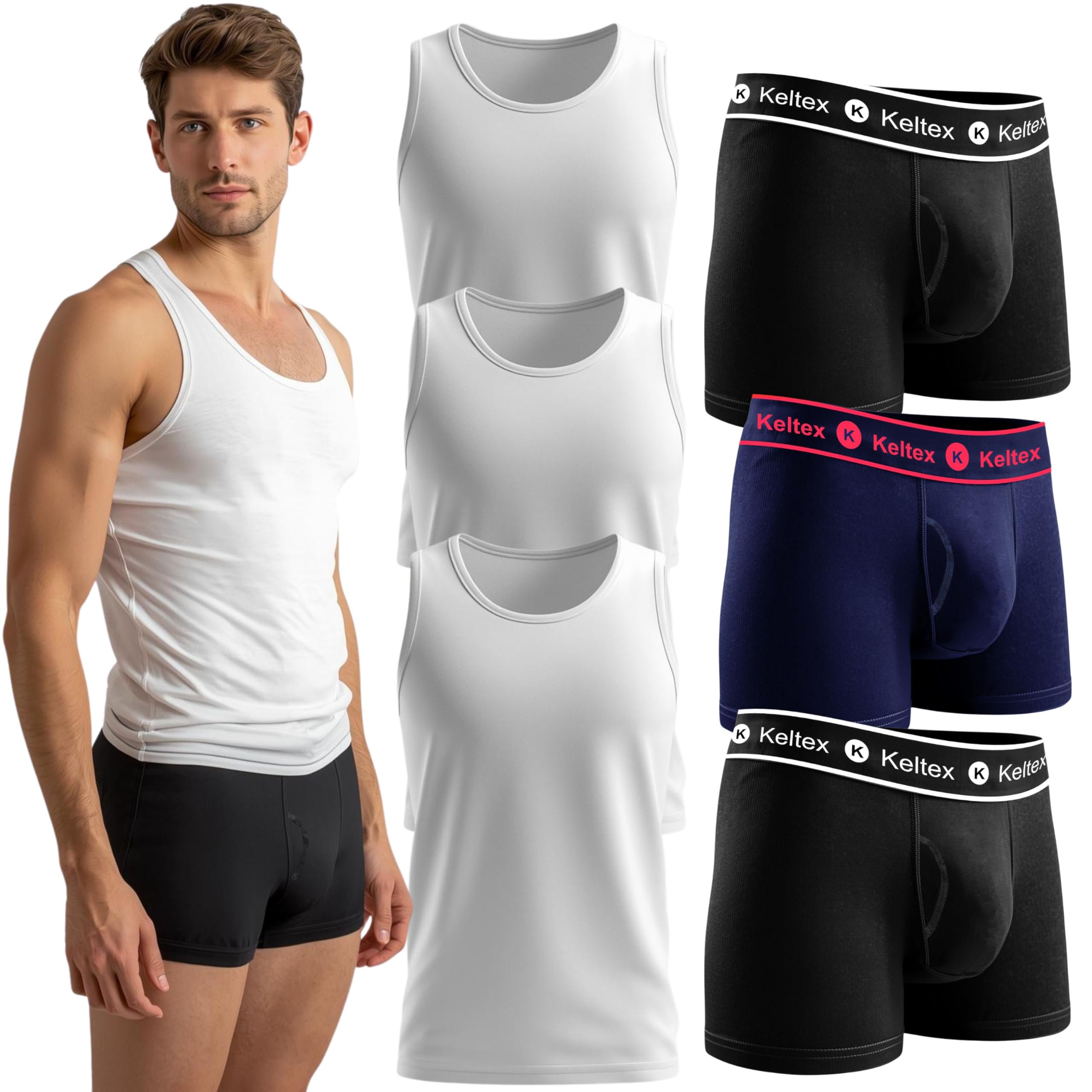 BROOKLYN VERTICAL Men’s Tank Tops & Boxers Combo 3-Pack | Ribbed Moisture-Wickin