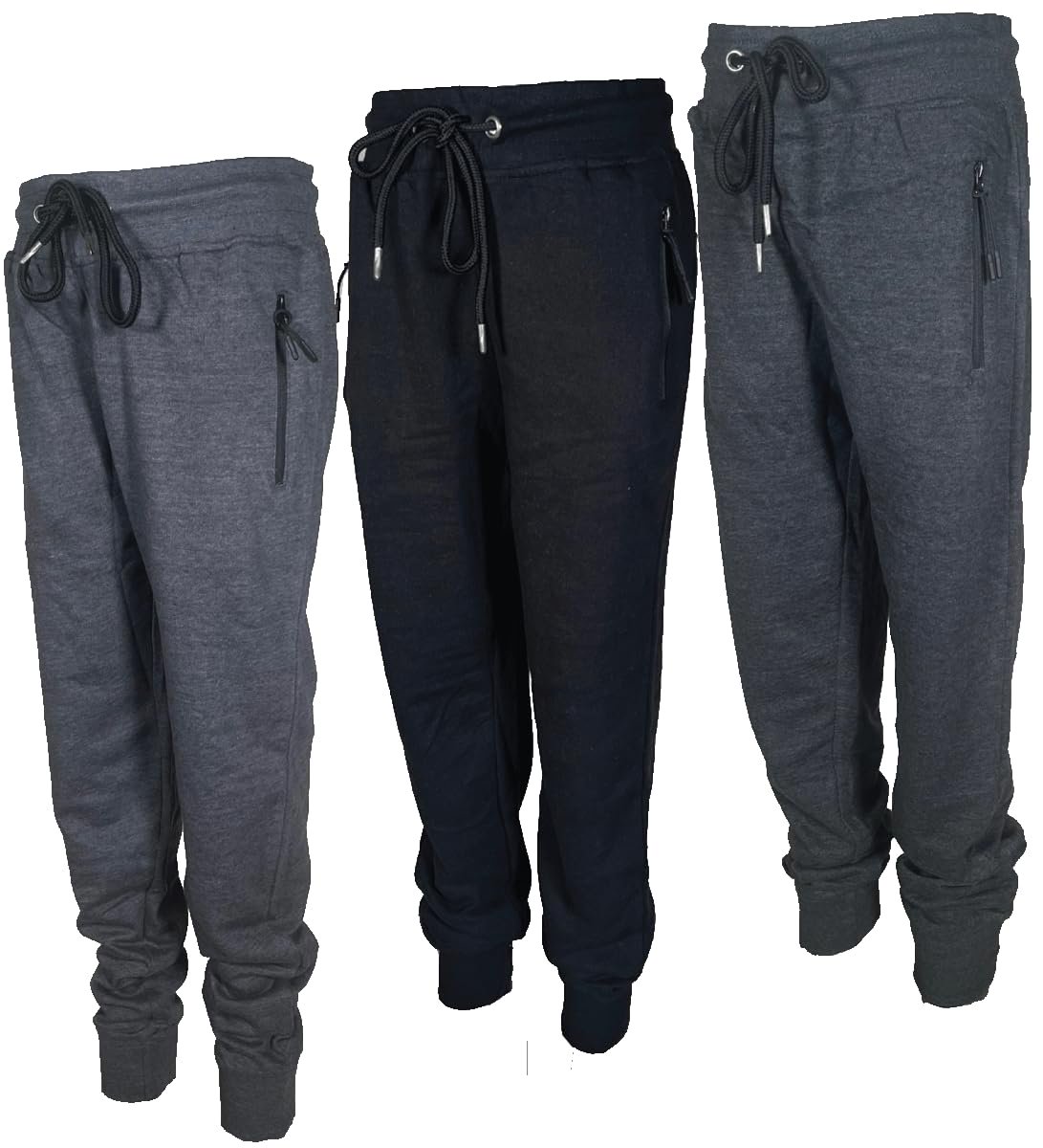 BROOKLYN VERTICAL 3-Pack Boys Fleece Cotton Joggers Sweatpants with Zipper...