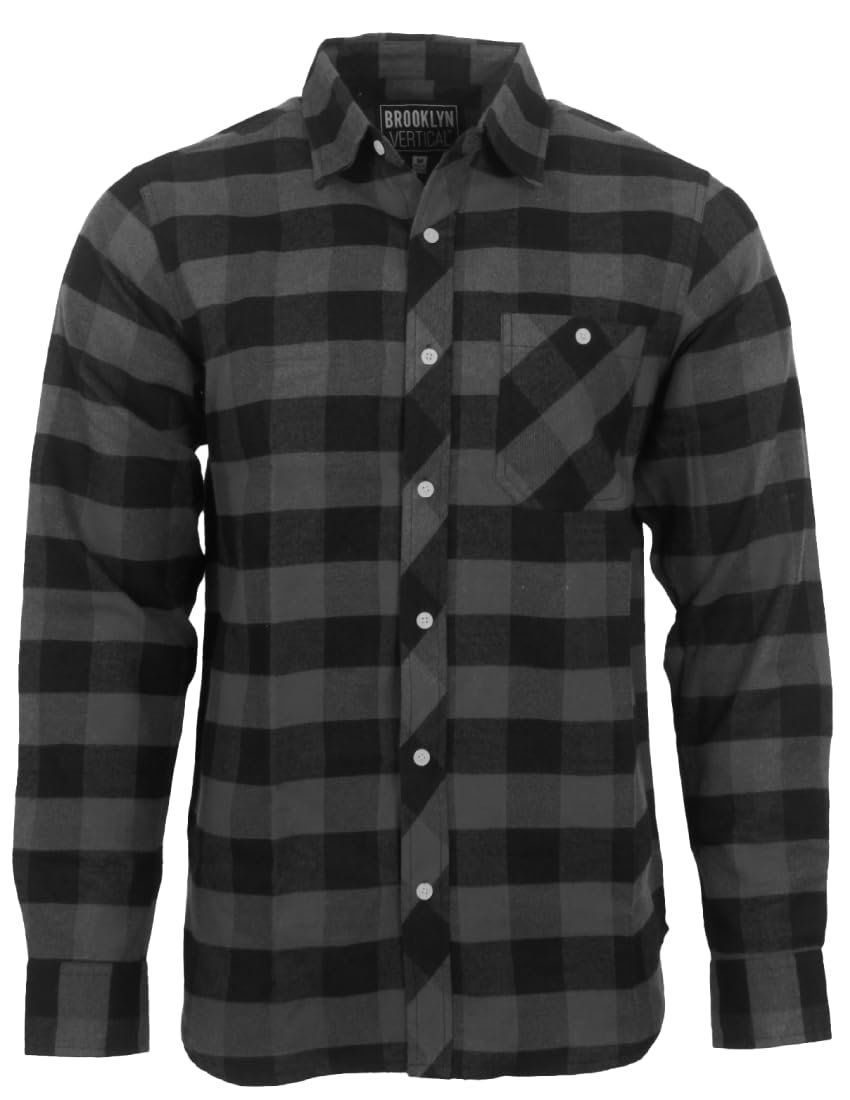 BROOKLYN VERTICAL Men’s Flannel Plaid Button Down Long Sleeve Casual Shirt with