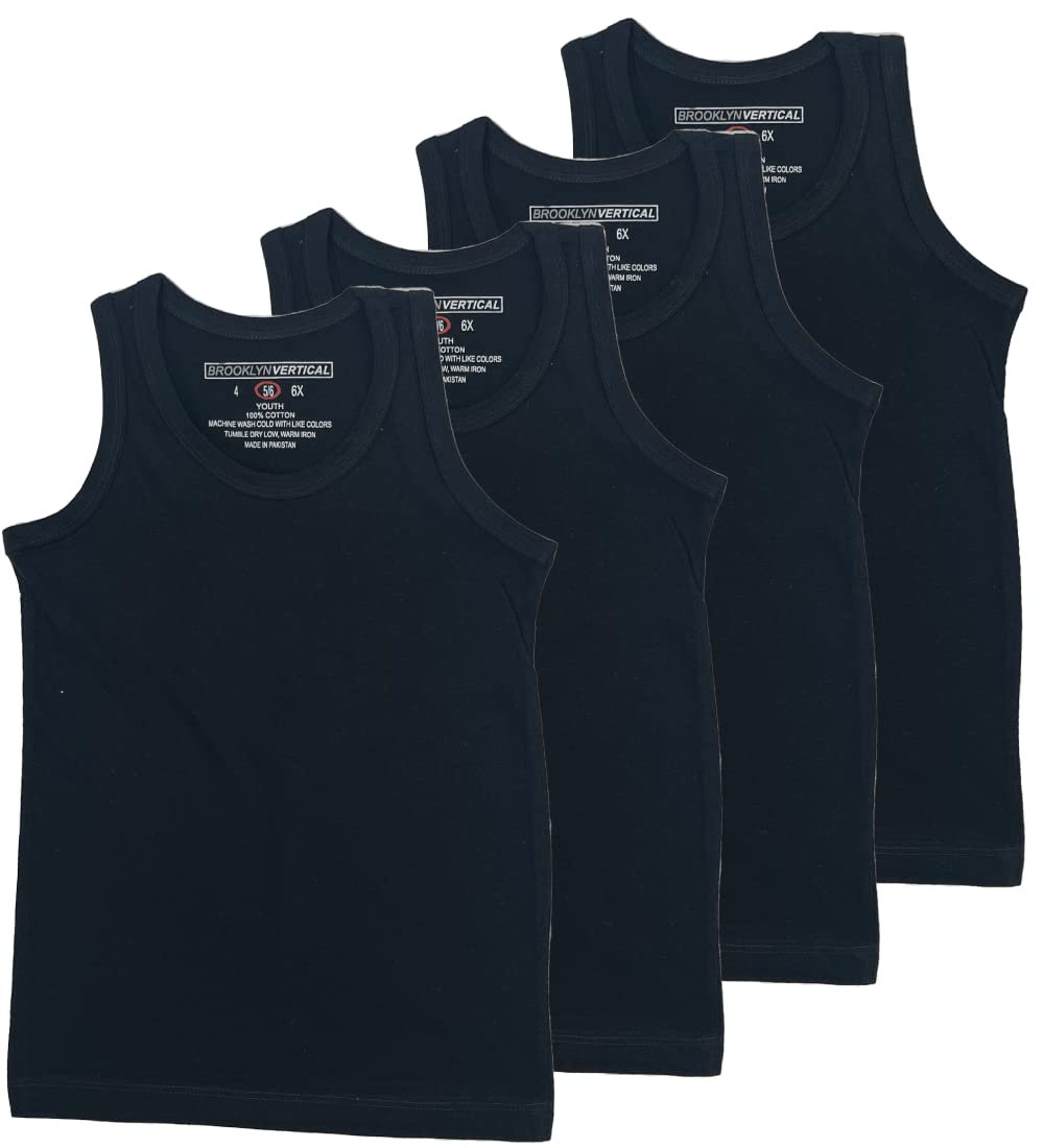 BROOKLYN VERTICAL Boys 4 Pack Undershirt Tank Top - Tagless Cotton Super Soft Ru
