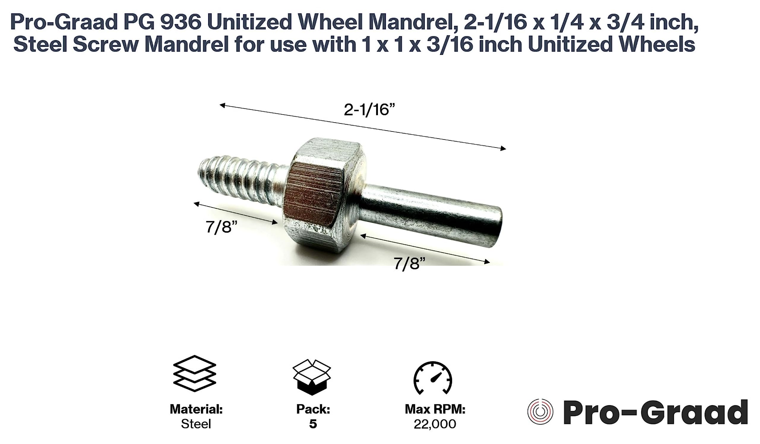 Pro-Graad PG 936 Unitized Wheel Mandrel, 2-1/16 x 1/4 x 3/4 inch, Steel Screw M