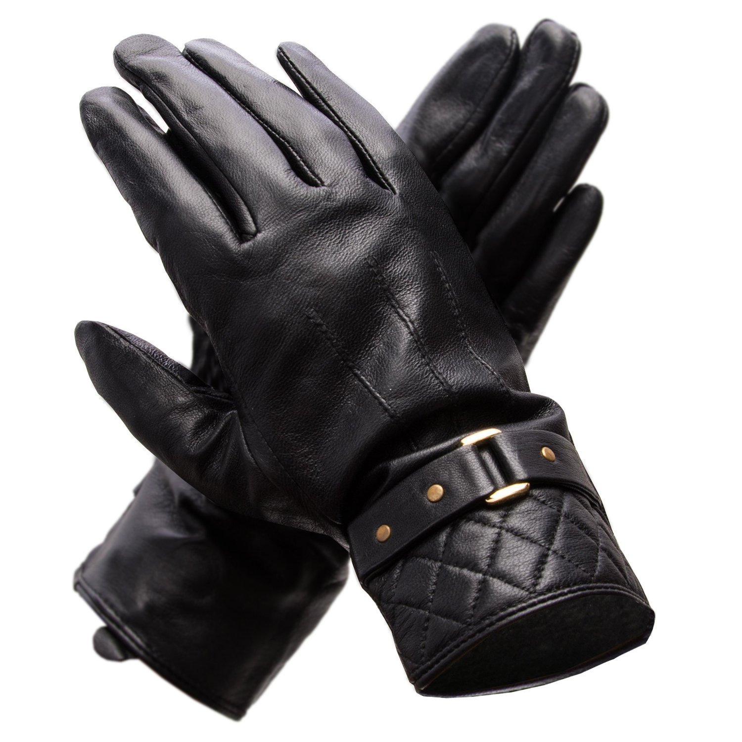 Isaac Mizrahi Women's Leather Driving Gloves with Fleece Lining Quilted ...