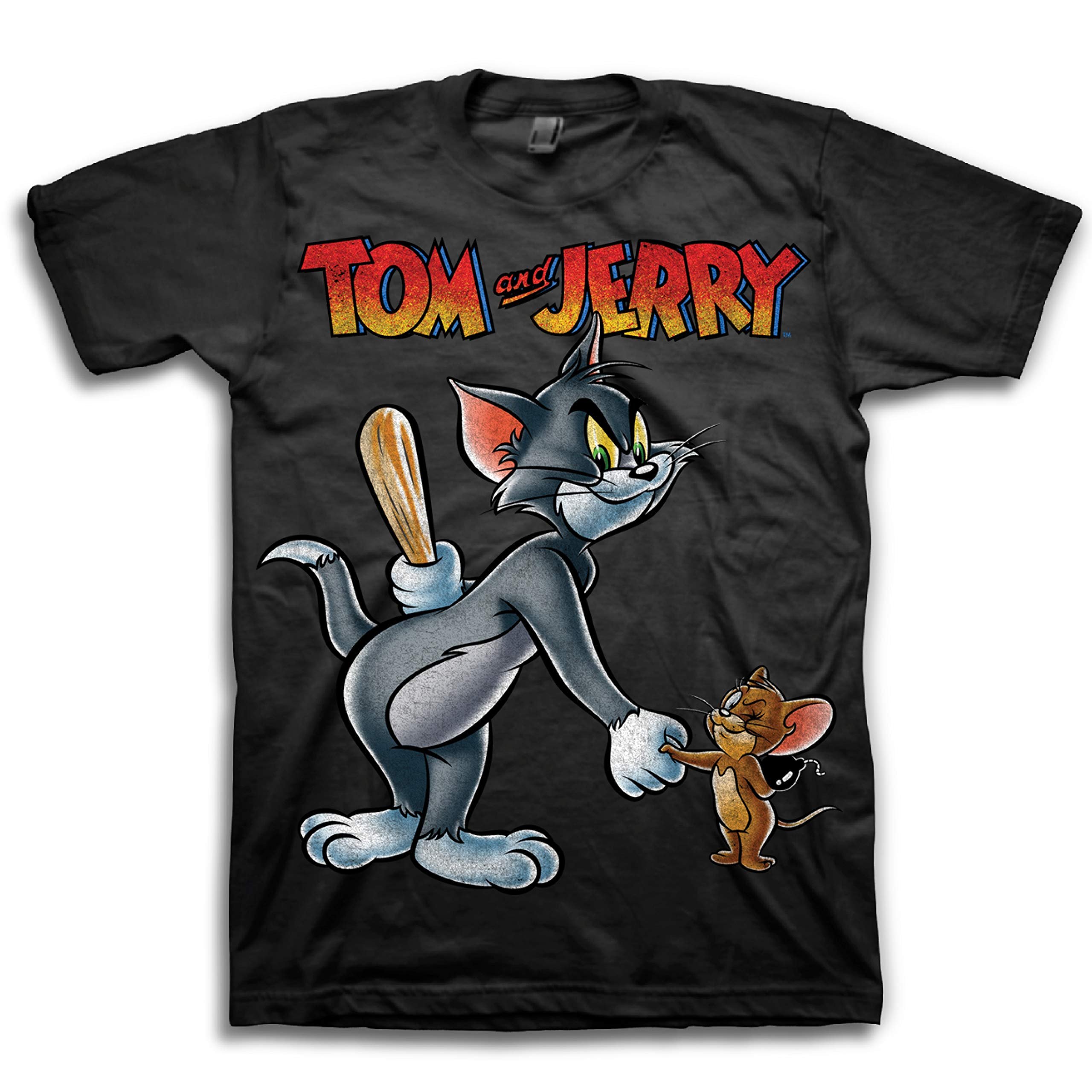 ★ SPAO★ Tom and Jerry Tom and Jerry Check Short Sleeve Pa Tom & Jerry w/ Bulldog Spike 100% Preshrunk Cotton White T
