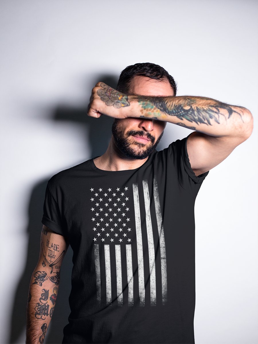 Men's USA Flag Tee Premium Soft Ring-Spun Retro Vintage T-Shirt