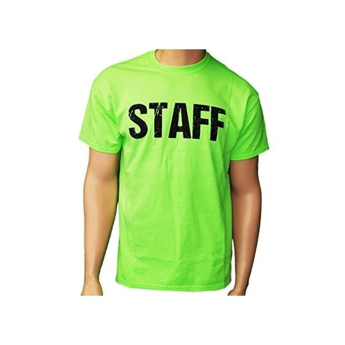 Neon Green Staff T-Shirt Front & Back Print Mens Event Shirt Tee