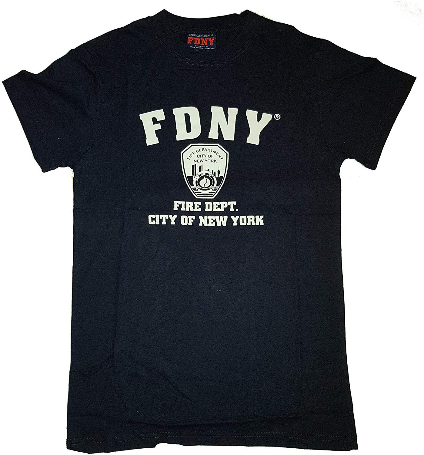 Men's FDNY T-Shirt New York Fire Dept Logo and Shield Tee Navy