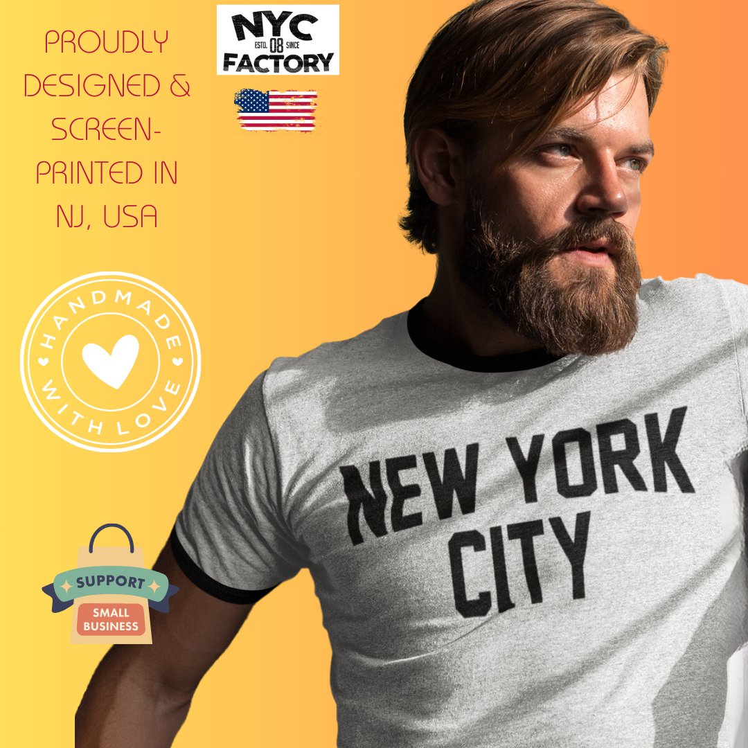 New York City Ringer Tee T-Shirt Retro Style Men's Shirt (White/Black,...