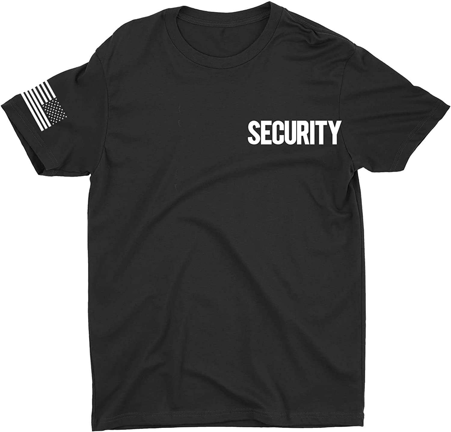 Men's Security T-Shirt USA Flag (Black & White, Chest, Sleeve and Back Print)