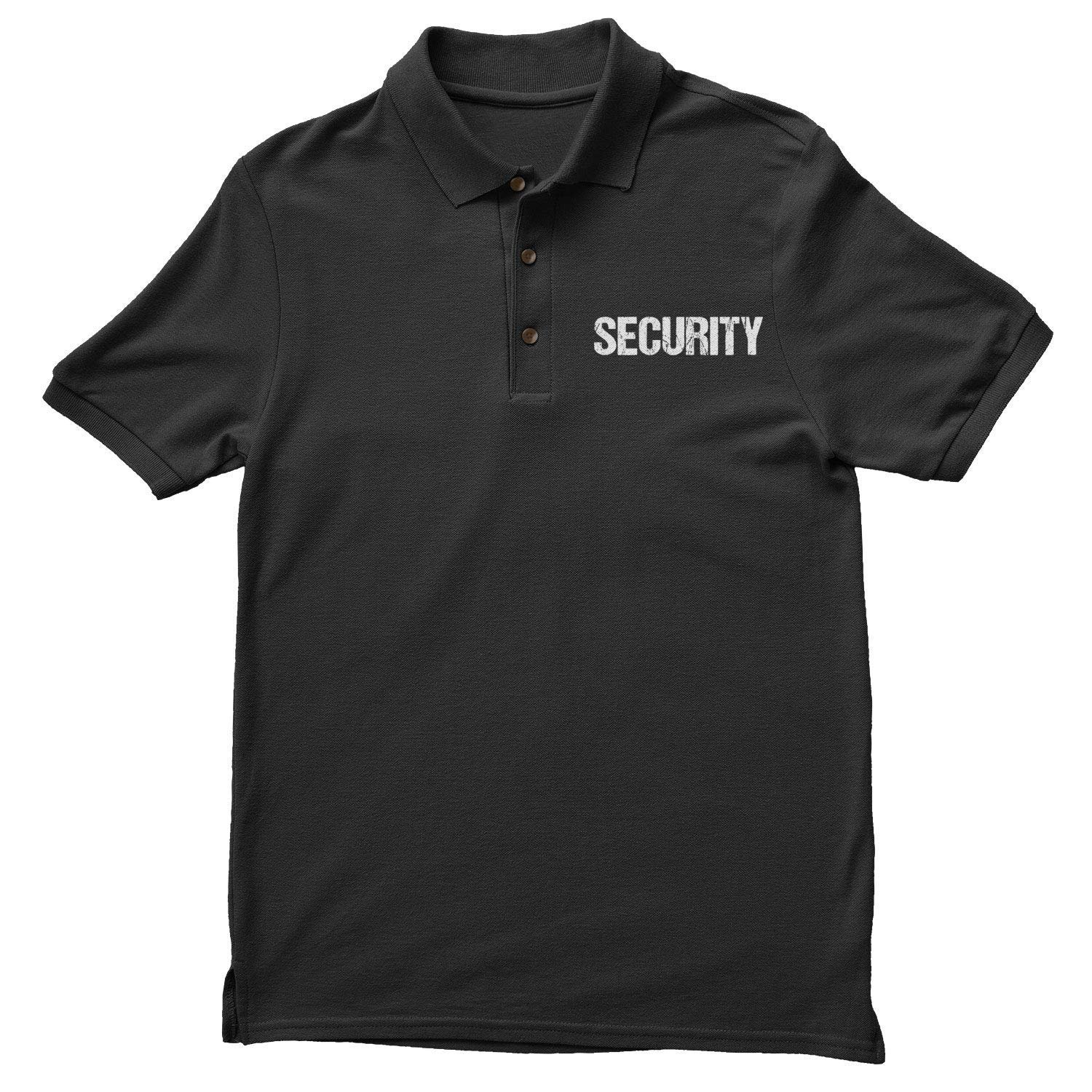 Security Polo Shirt Distressed Front Back Print Mens Tee Staff Event Uniform Bouncer Screen Printed