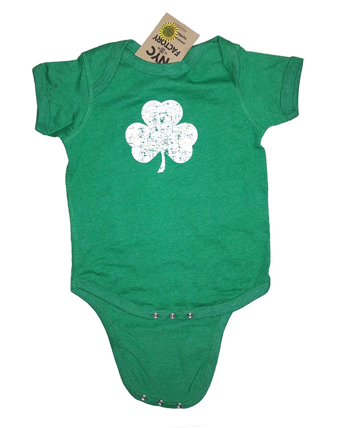 Screen Printed Distressed Shamrock Baby Bodysuit 6m 12m 18m 24m Irish Green - Picture 2 of 5