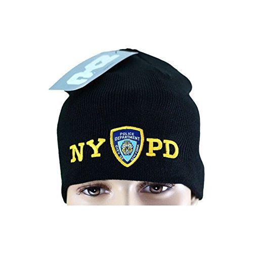 NYPD Winter Hat Knit Cap Officially Licensed (No Fold, Black & Gold)
