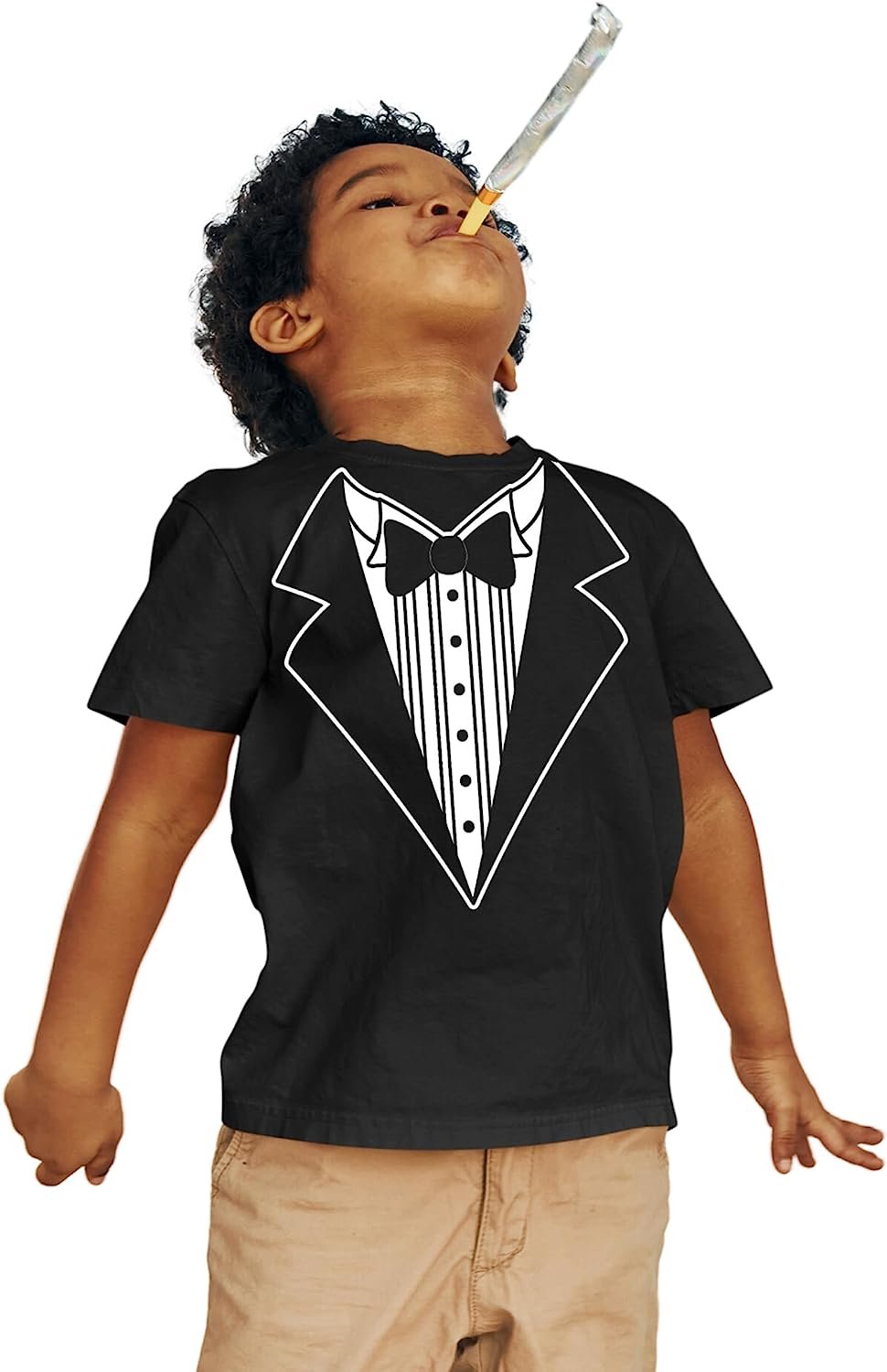 Kids Funny Tuxedo T-Shirt Black Bowtie & Rose