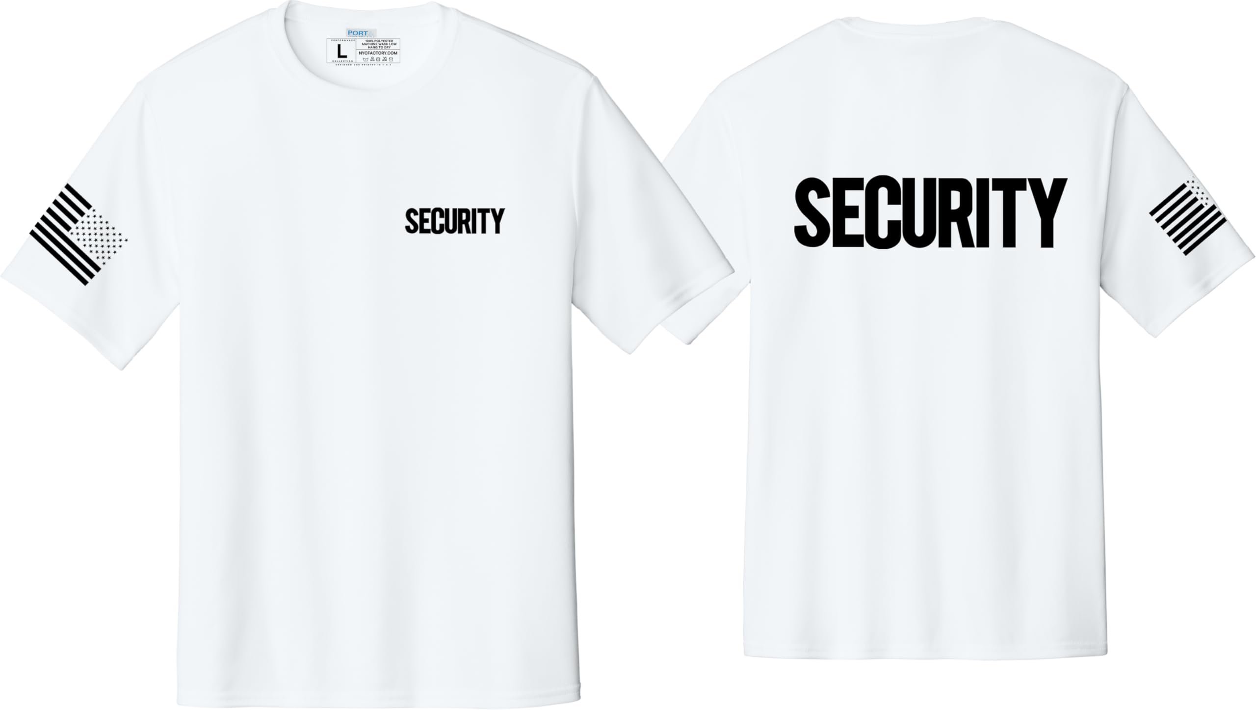 NYC FACTORY Men's Security T-Shirt (Front & Back, USA Flag Sleeve, White, XS) - Picture 19 of 27