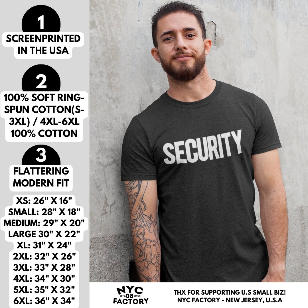Charcoal & White Security T-Shirt Front Back Print Men's Tee Staff