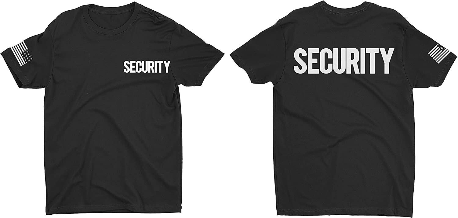 Men's Security T-Shirt USA Flag (Black & White, Chest, Sleeve and Back Print)