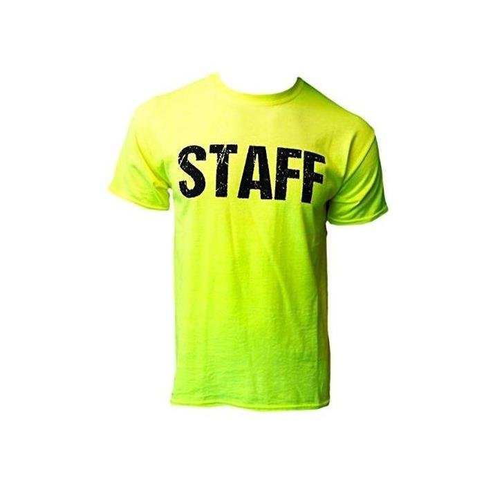Para hombre Staff Camiseta de Neón Impresa en Pantalla Camiseta Frontal Trasero Estampado Seguridad Verde - Imagen 10 de 10