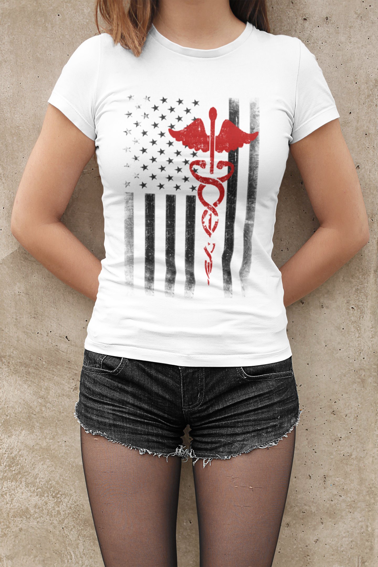 Damen USA Flagge Premium ringgesponnenes T-Shirt EMT Krankenschwestern Lives Matter Retro Vintage - Bild 7 von 7