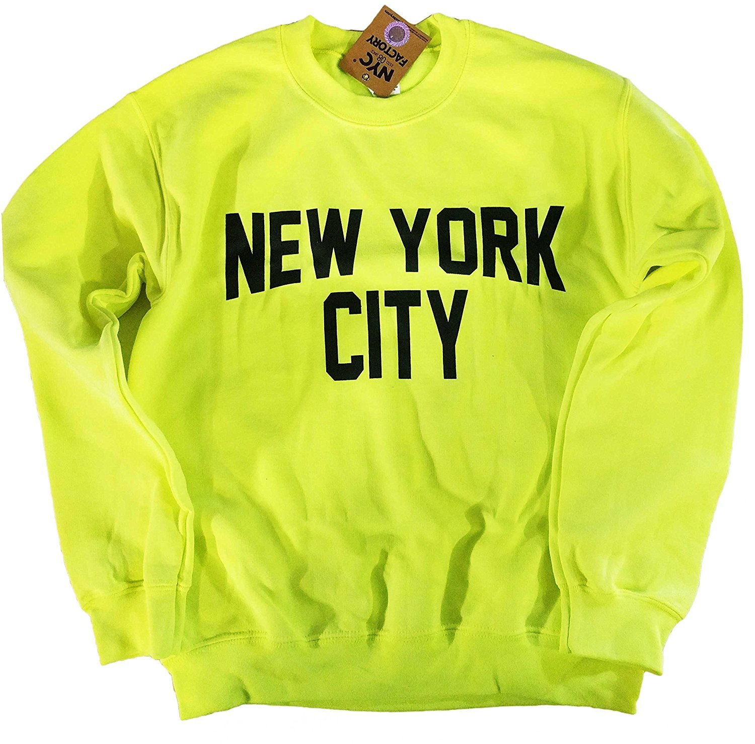 New York City Sweatshirt Screenprinted Neon Yellow Adult NYC Lennon Shirt