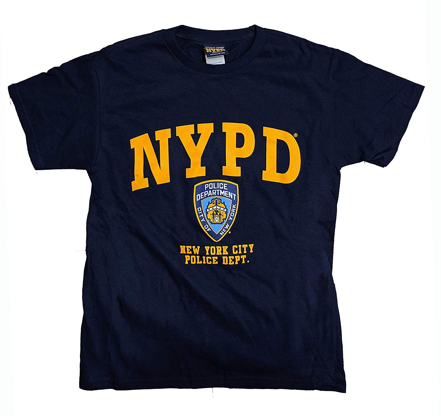 NYPD Kids Short Sleeve Screen Print T-Shirt Navy Yellow New York Police Youth 
