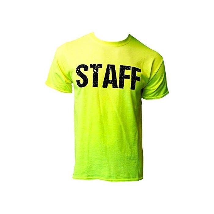 Para hombre Staff Camiseta de Neón Impresa en Pantalla Camiseta Frontal Trasero Estampado Seguridad Verde - Imagen 7 de 10