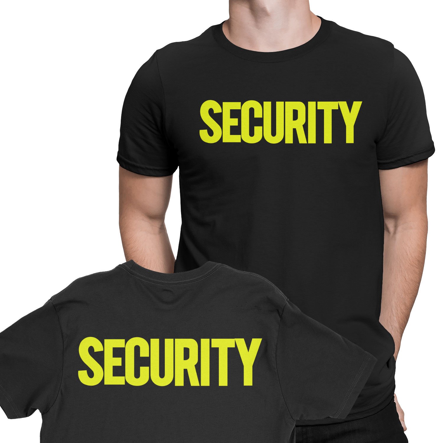 Security T-Shirt Front Back Screen Print Shirt Event (Black & Safety Green)