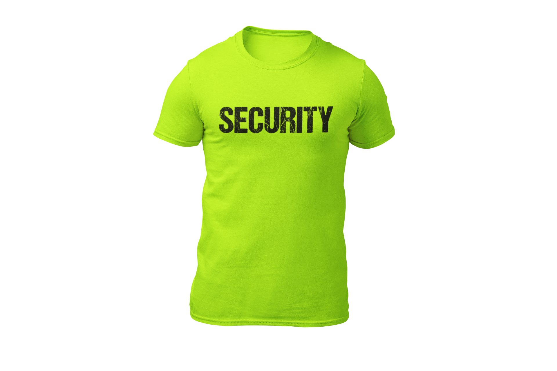 Men's Distressed Security Tee Front & Back Print (Safety Green - Black)